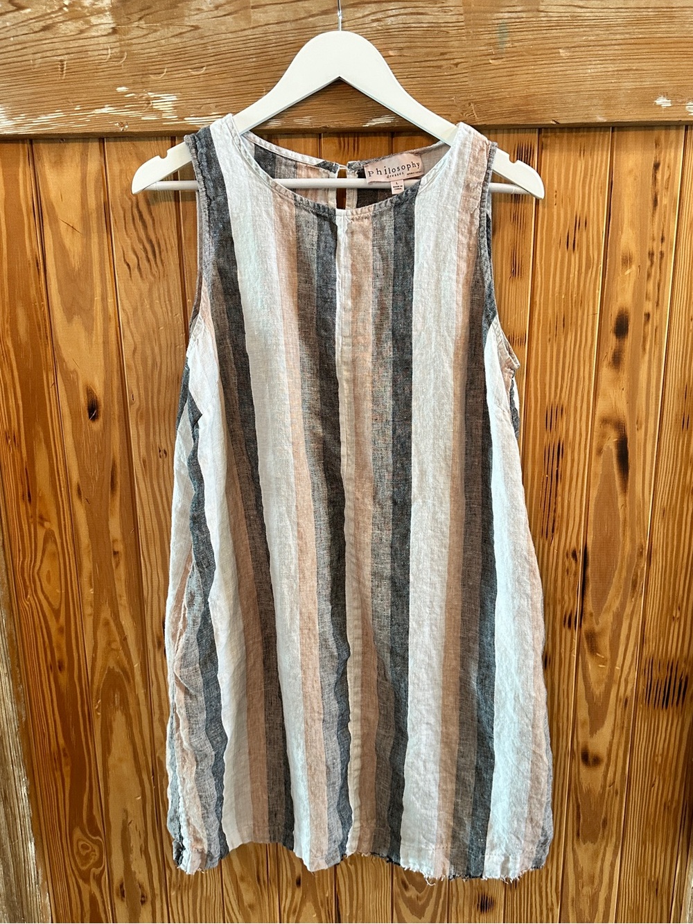 Philosophy Blue, White & Tan Striped Sleeveless linen dress